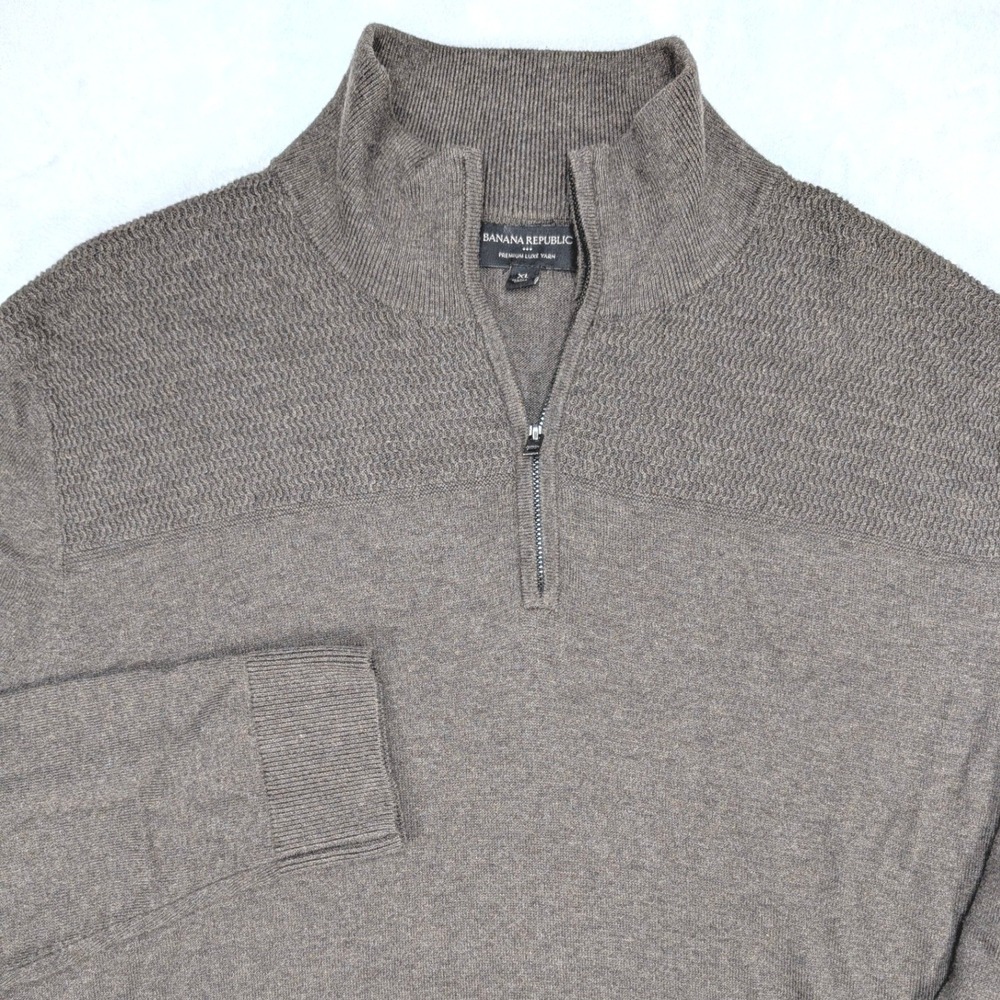 Banana Republic‎ Mens Brown Quarter Zip Sweater Premium Luxe Yarn XL